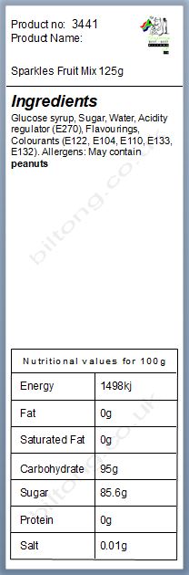 Nutritional information about Sparkles Fruit Mix 125g
